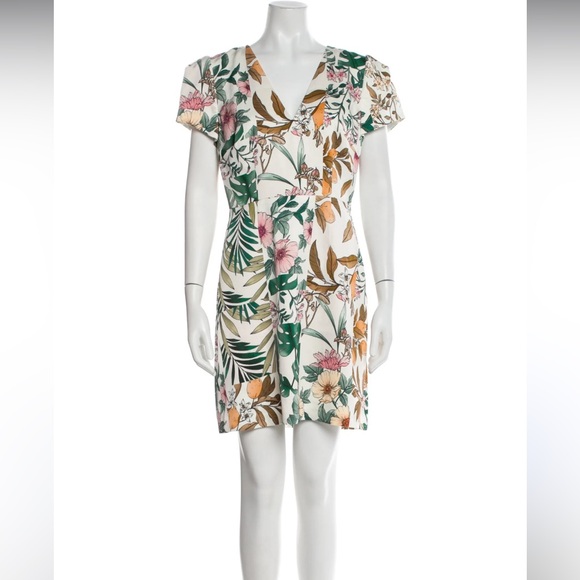 Milly Tropical‎ Floral Mini Dress in Green and Pink - Picture 2 of 15